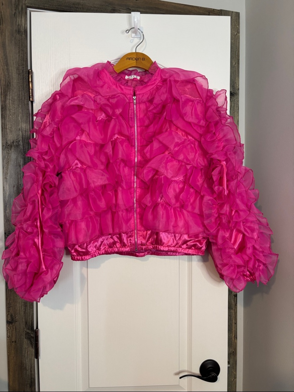 TCEC Ruffled Pink Bomber Jacket  size large